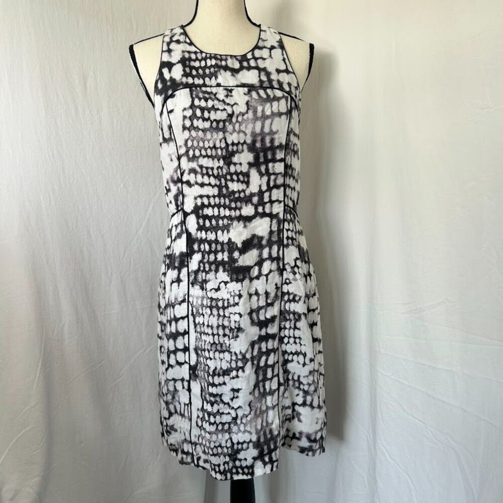 Monochrome Linen Cotton Black & White Knee Length Dress Cynthia Rowley Size 8/M